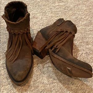Liberty Black Brown Fringe Booties
